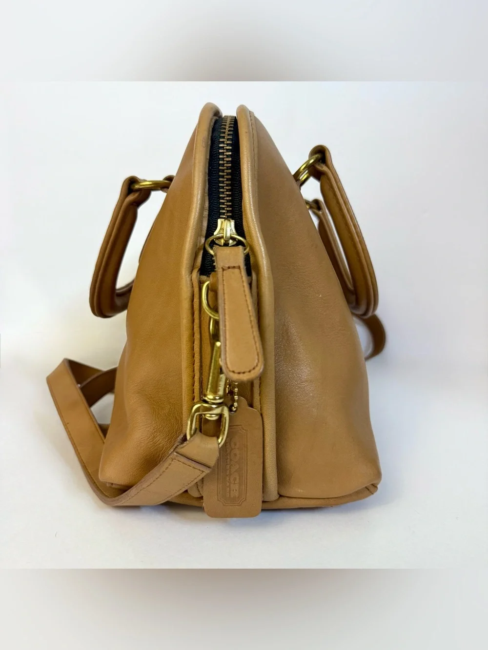 Vintage Coach Baxter Stone Light Tan Leather Satchel Doctor Bag Purse Crossbody